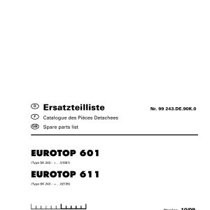 Pottinger Agricultural Eurotop 601 611 Parts Catalog