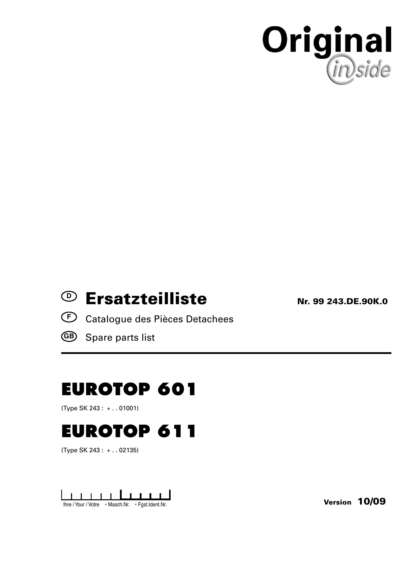 Pottinger Agricultural Eurotop 601 611 Parts Catalog