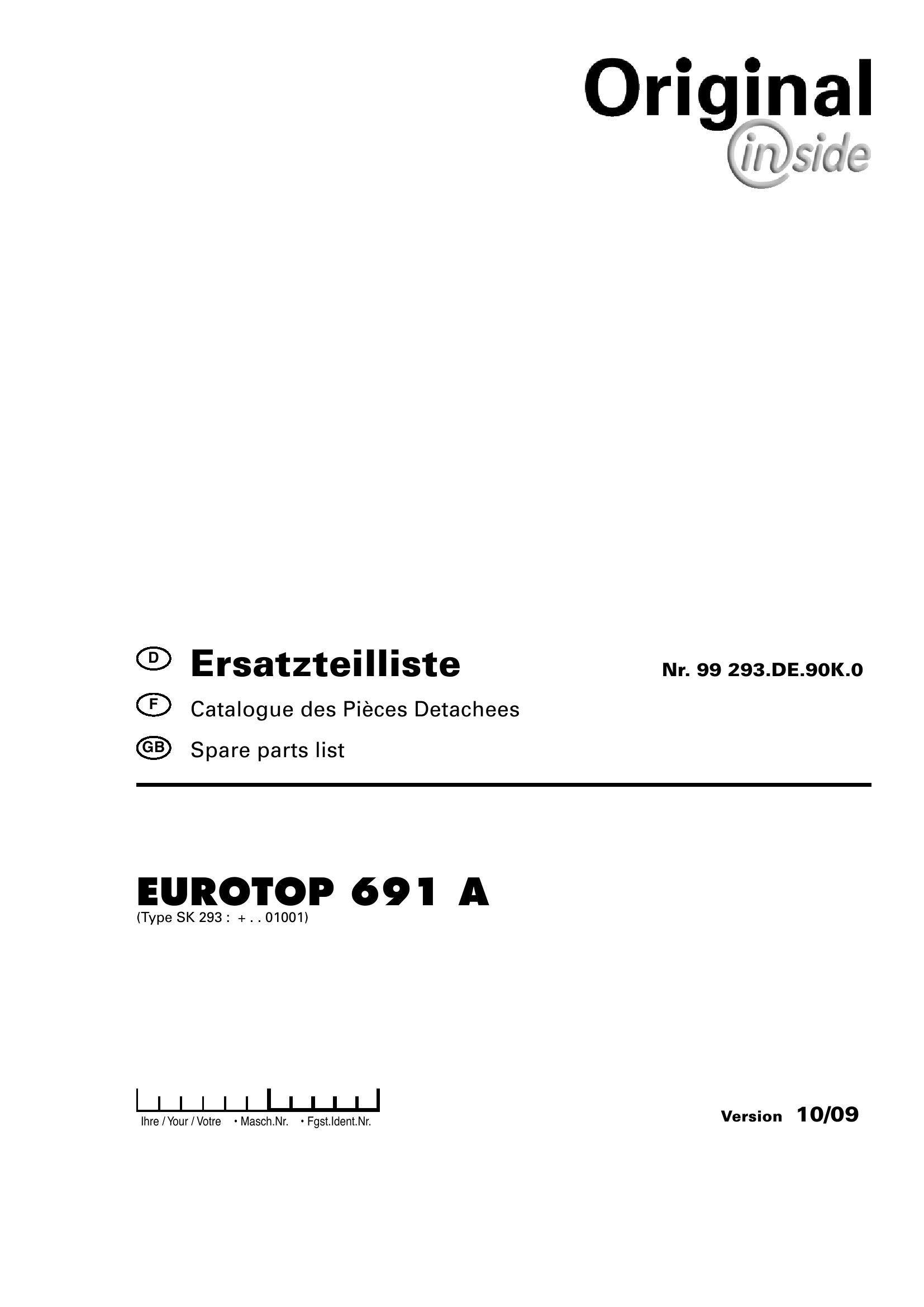 Pottinger Agricultural Eurotop 691 A Parts Catalog