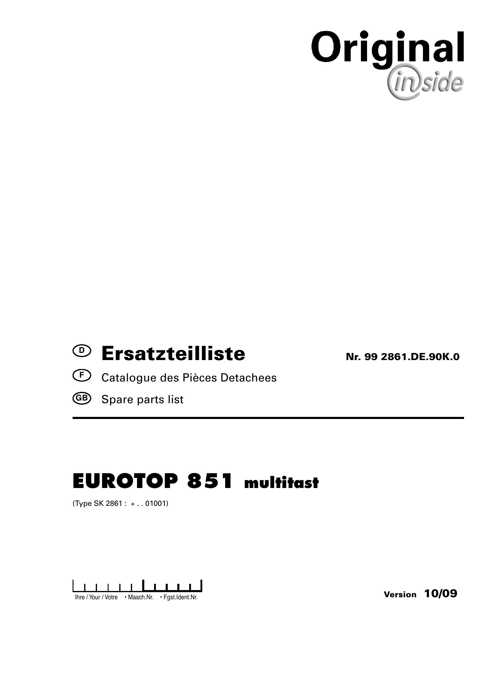 Pottinger Agricultural Eurotop 851 Multitast Parts Catalog