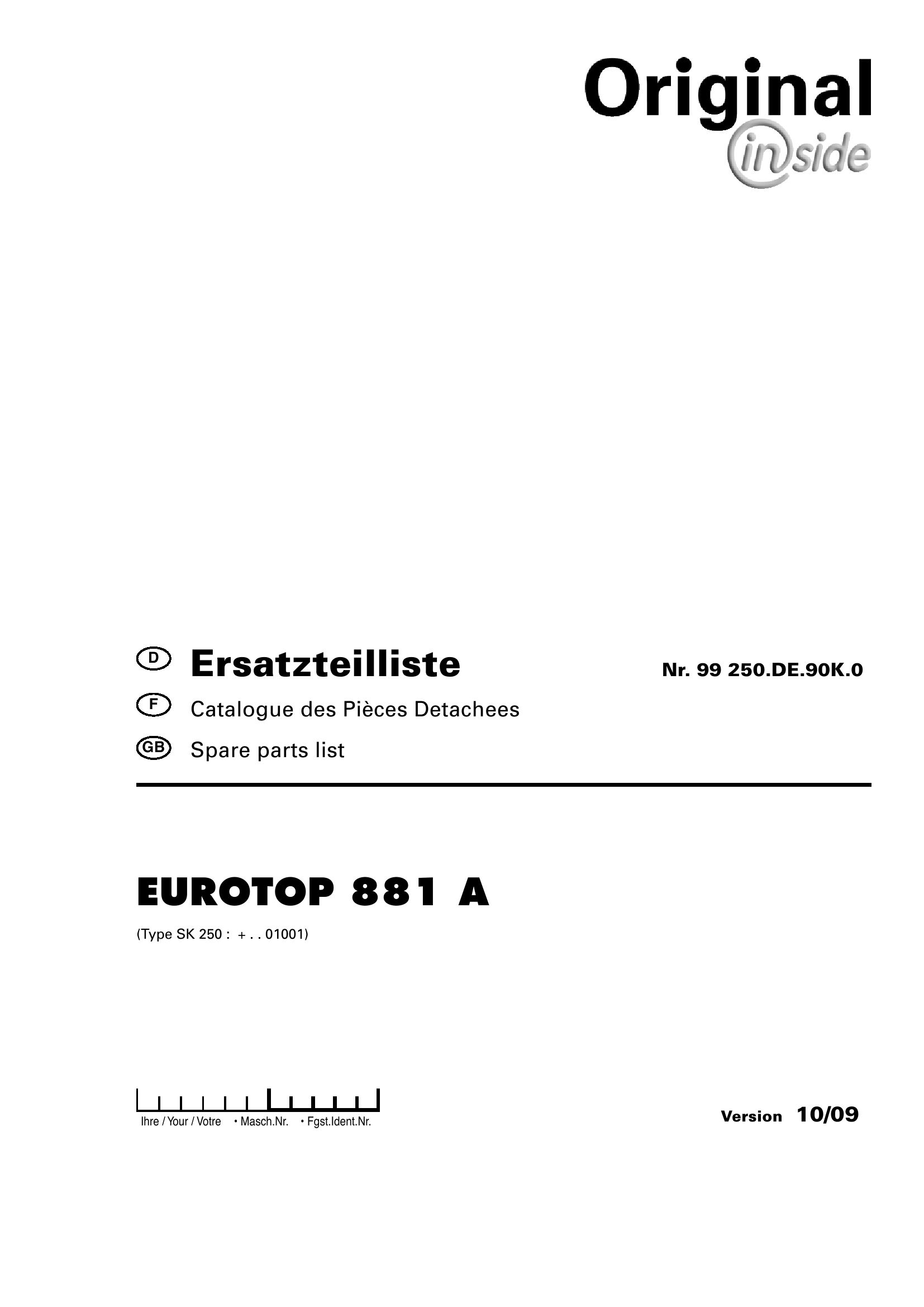 Pottinger Agricultural Eurotop 881 A Parts Catalog