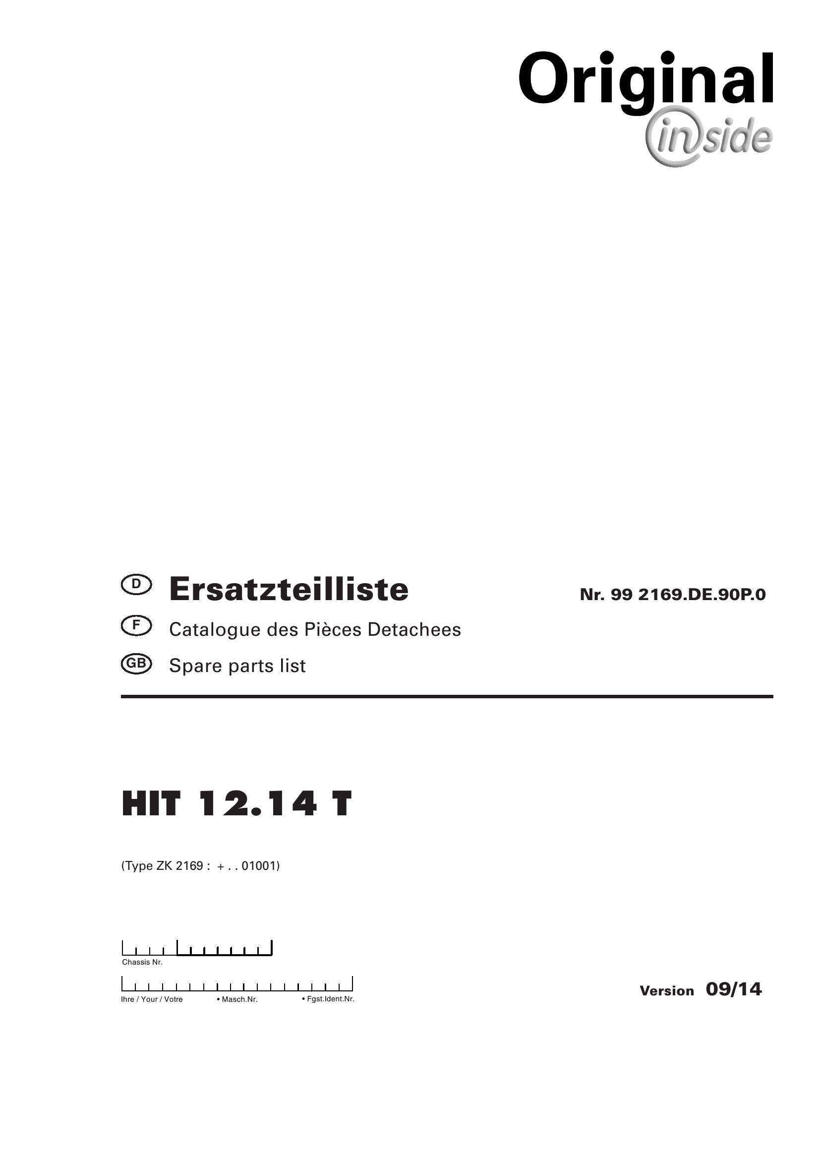 Pottinger Agricultural Hit 12.14 T Parts Catalog