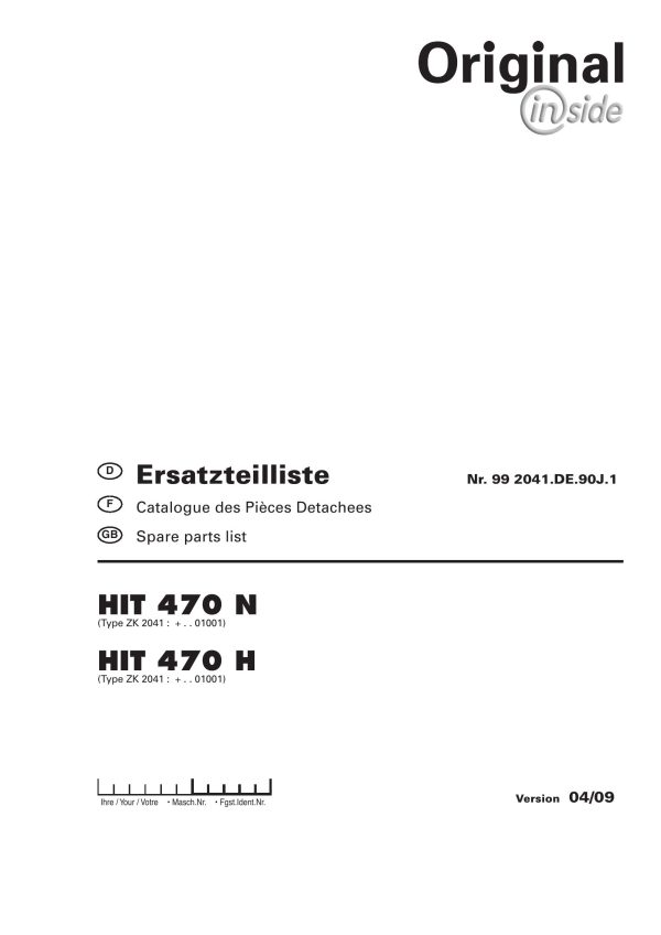 Pottinger Agricultural Hit 470 N H Parts Catalog