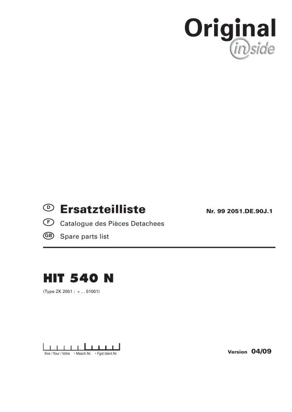 Pottinger Agricultural Hit 540 N Parts Catalog