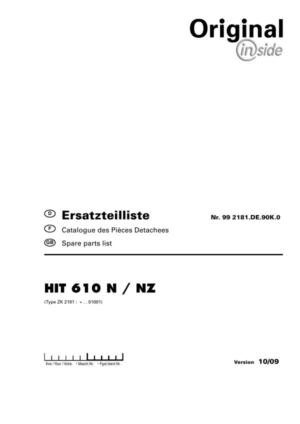 Pottinger Agricultural Hit 610 N NZ Parts Catalog