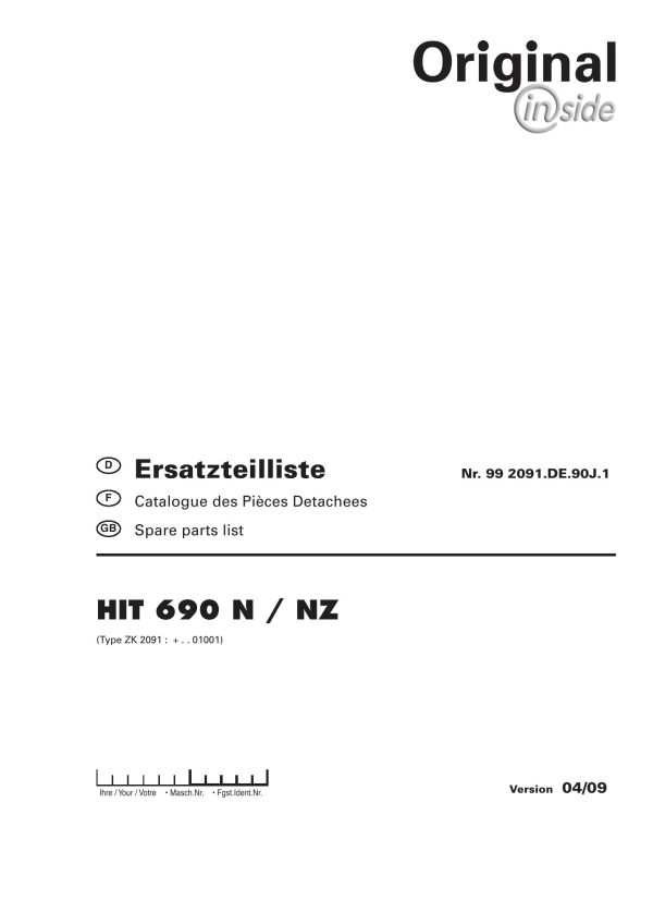 Pottinger Agricultural Hit 690 N NZ Parts Catalog