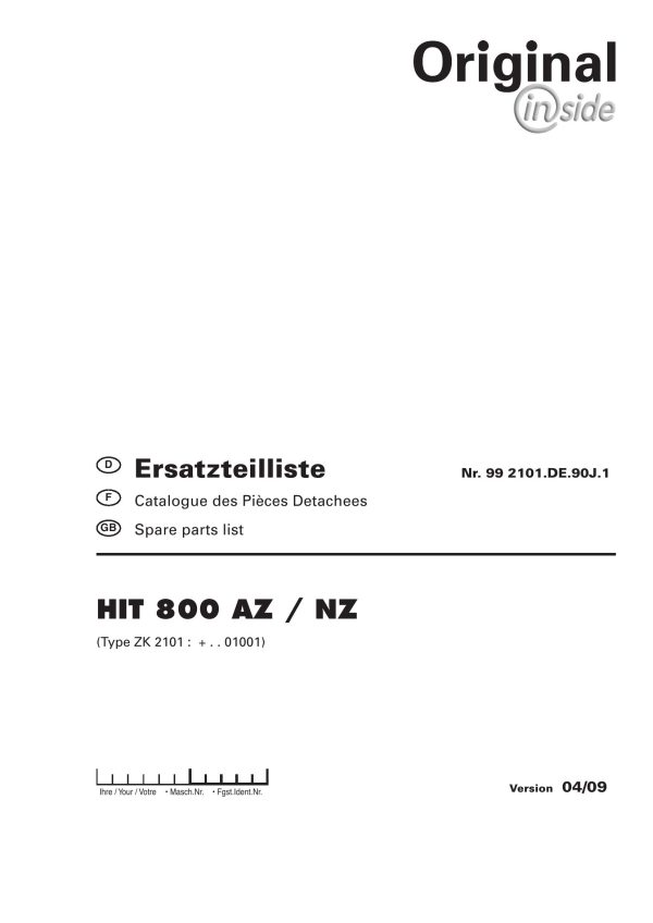 Pottinger Agricultural Hit 800 AZ NZ Parts Catalog