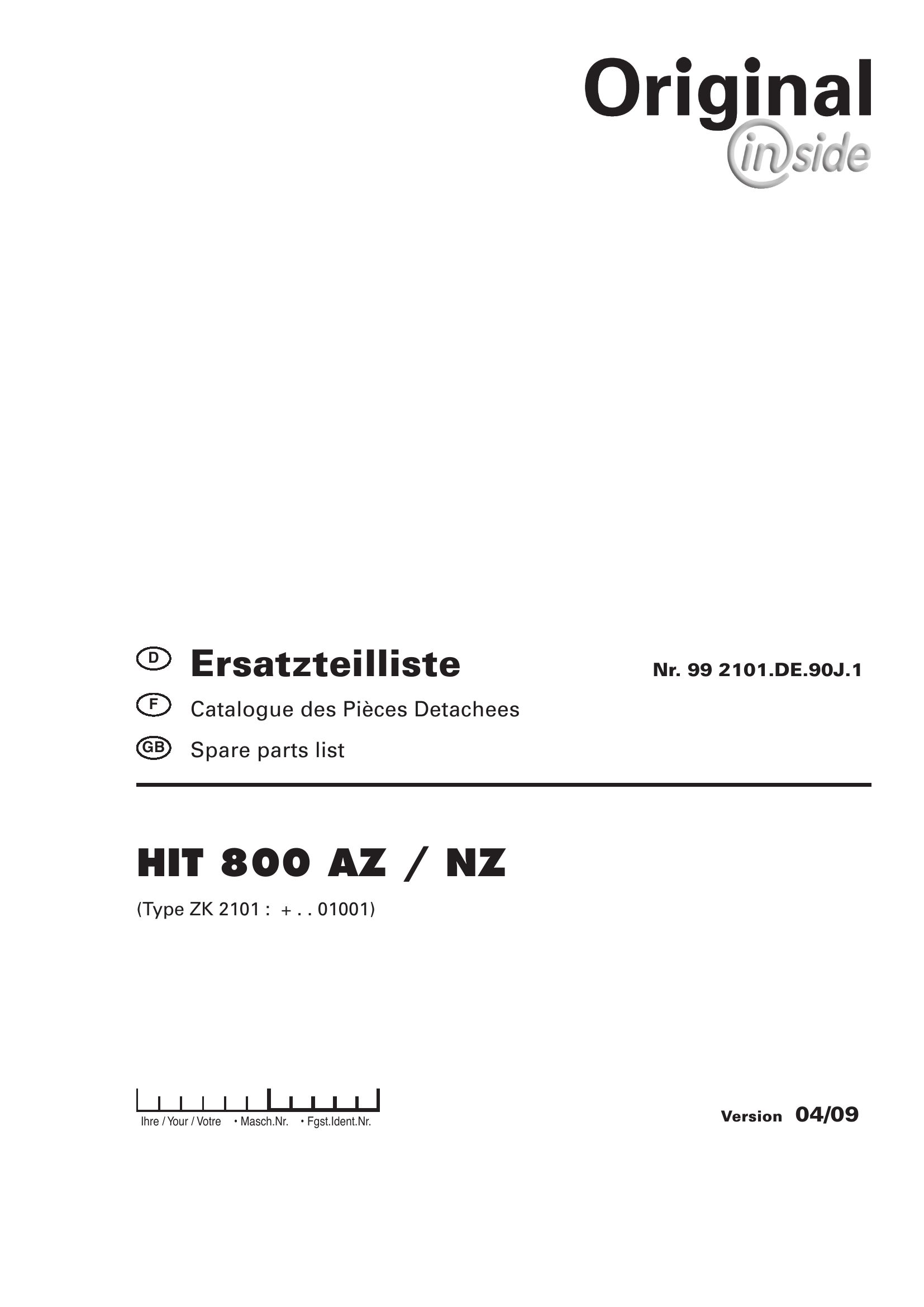 Pottinger Agricultural Hit 800 AZ NZ Parts Catalog