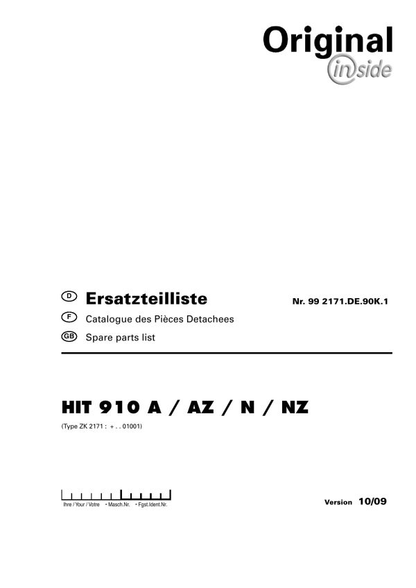 Pottinger Agricultural Hit 910 A AZ N NZ Parts Catalog