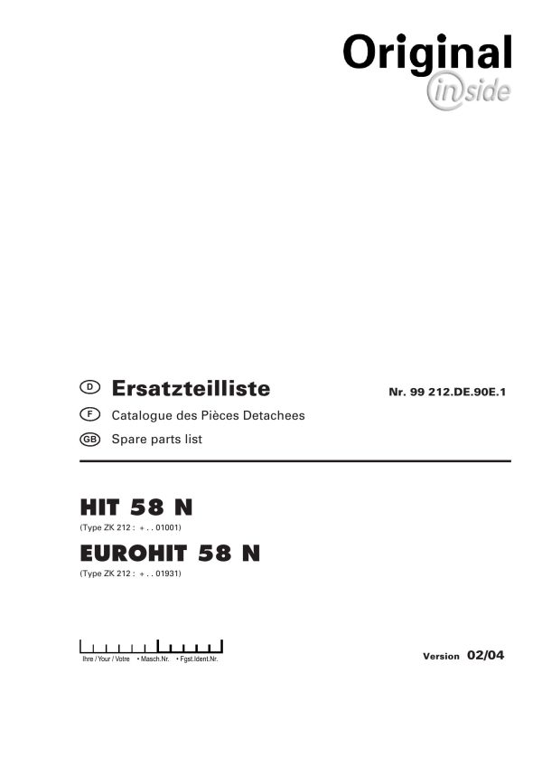 Pottinger Agricultural Hit Eurohit 58 N Parts Catalog