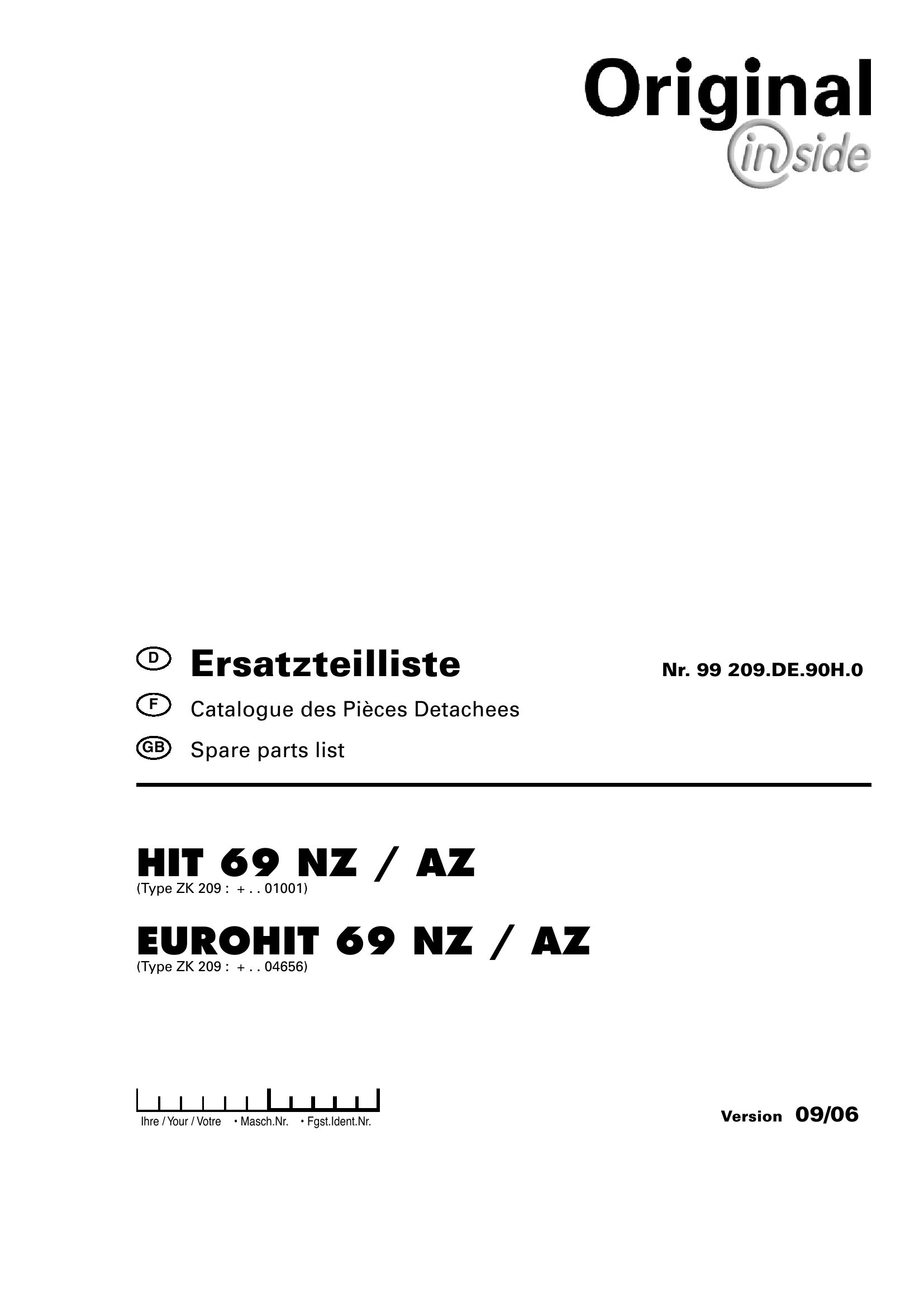 Pottinger Agricultural Hit Eurohit 69 NZ AZ Parts Catalog