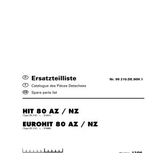 Pottinger Agricultural Hit Eurohit 80 AZ NZ Parts Catalog