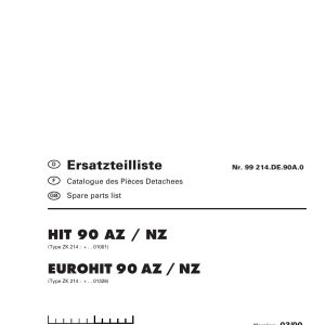 Pottinger Agricultural Hit Eurohit 90 AZ NZ Parts Catalog