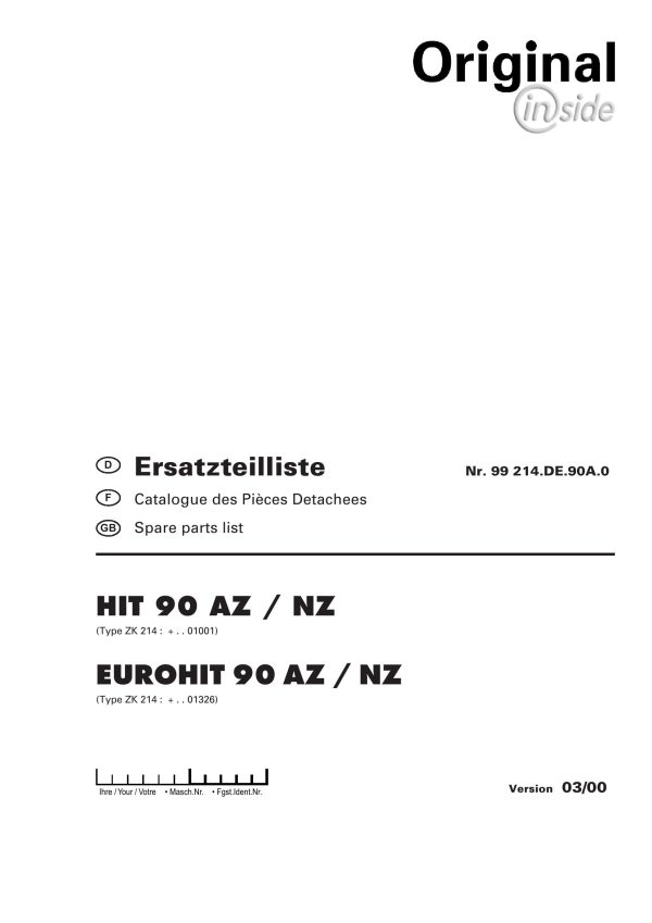 Pottinger Agricultural Hit Eurohit 90 AZ NZ Parts Catalog