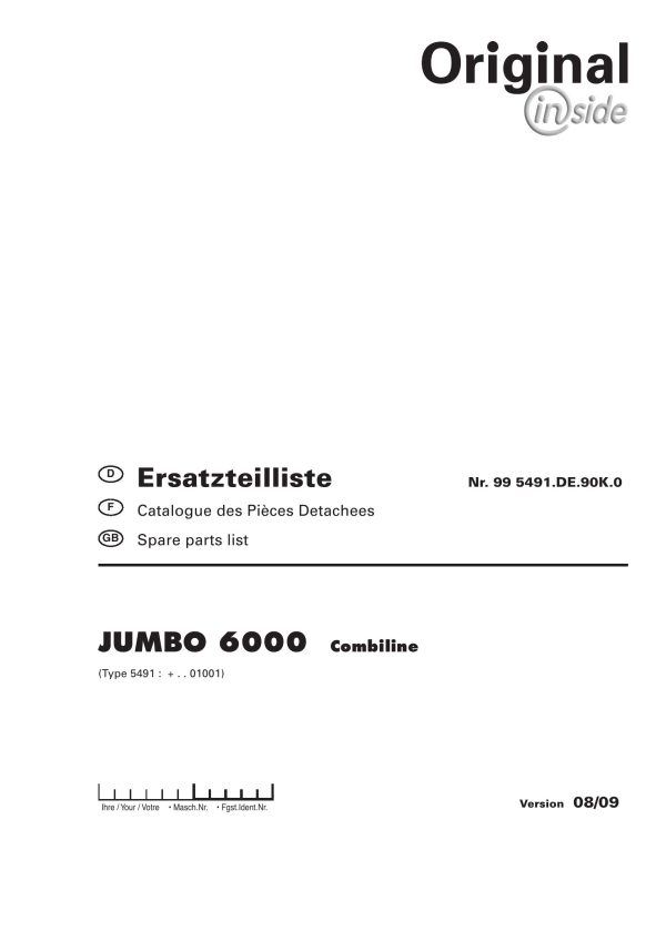 Pottinger Agricultural Jumbo 6000 Combiline Parts Catalog