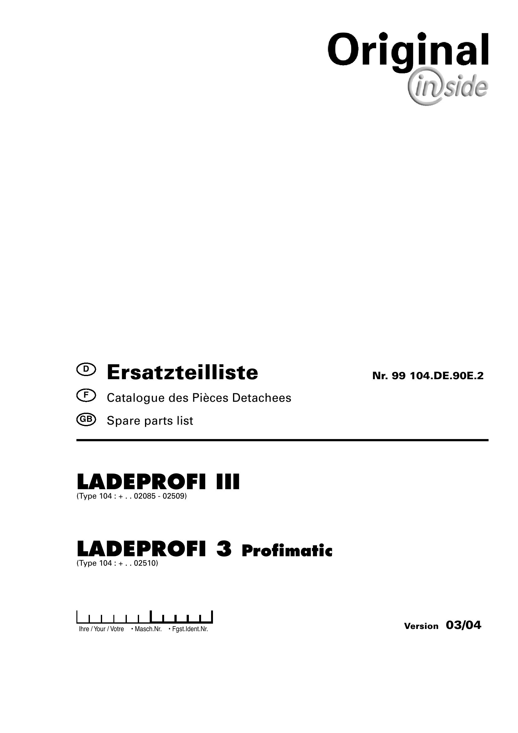 Pottinger Agricultural Ladeprofi III 3 Profimatic Parts Catalog