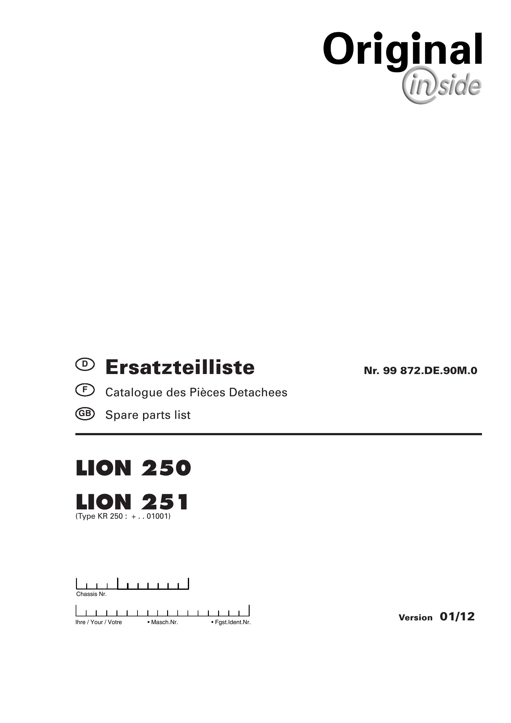 Pottinger Agricultural Lion 250 251 Parts Catalog