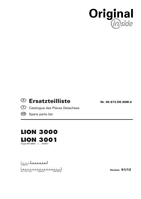 Pottinger Agricultural Lion 3000 3001 Parts Catalog