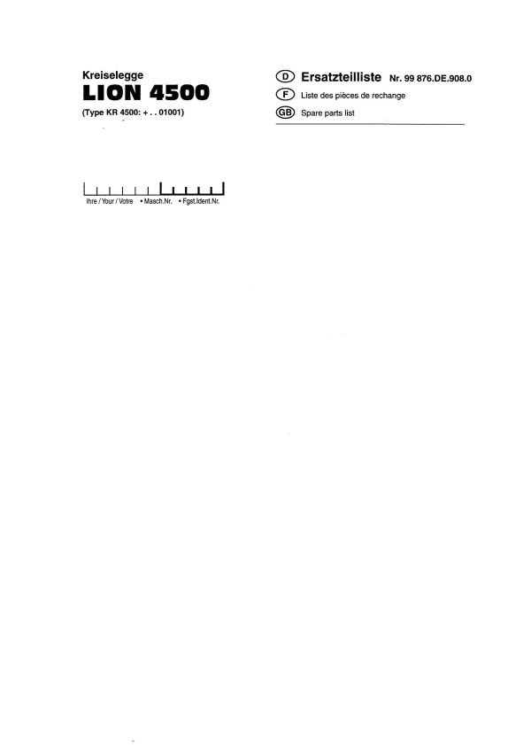 Pottinger Agricultural Lion 4500 Parts Catalog