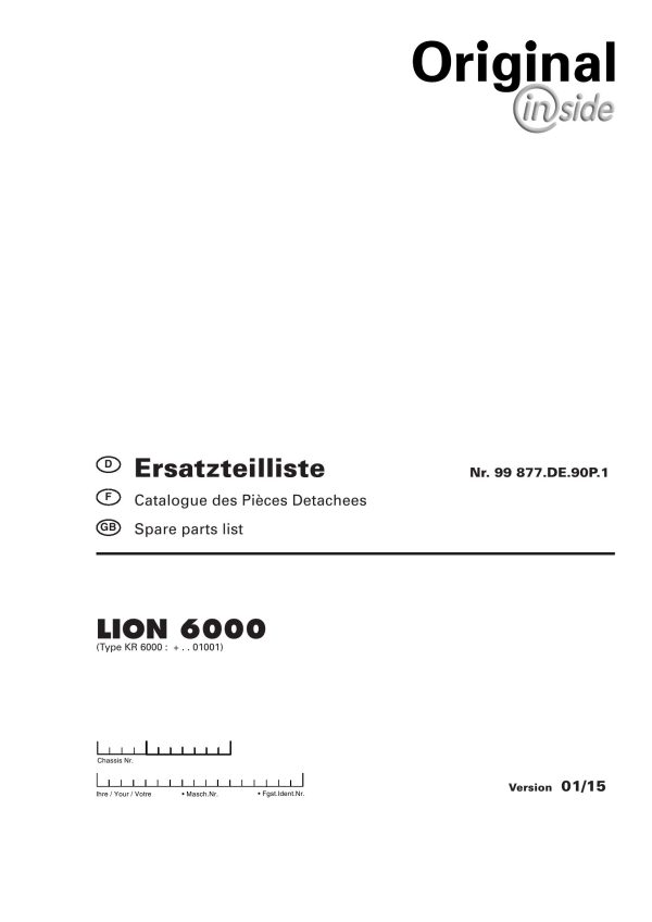 Pottinger Agricultural Lion 6000 Parts Catalog