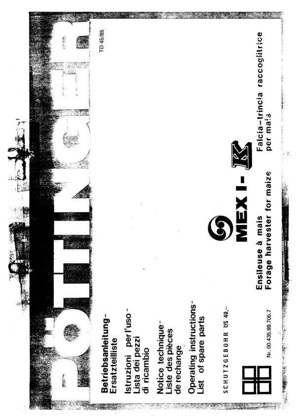 Pottinger Agricultural MEX I K Operating Instruction Parts Catalog