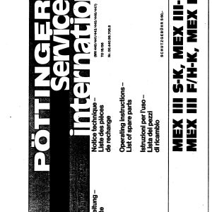 Pottinger Agricultural MEX III Operating Instruction Parts Catalog