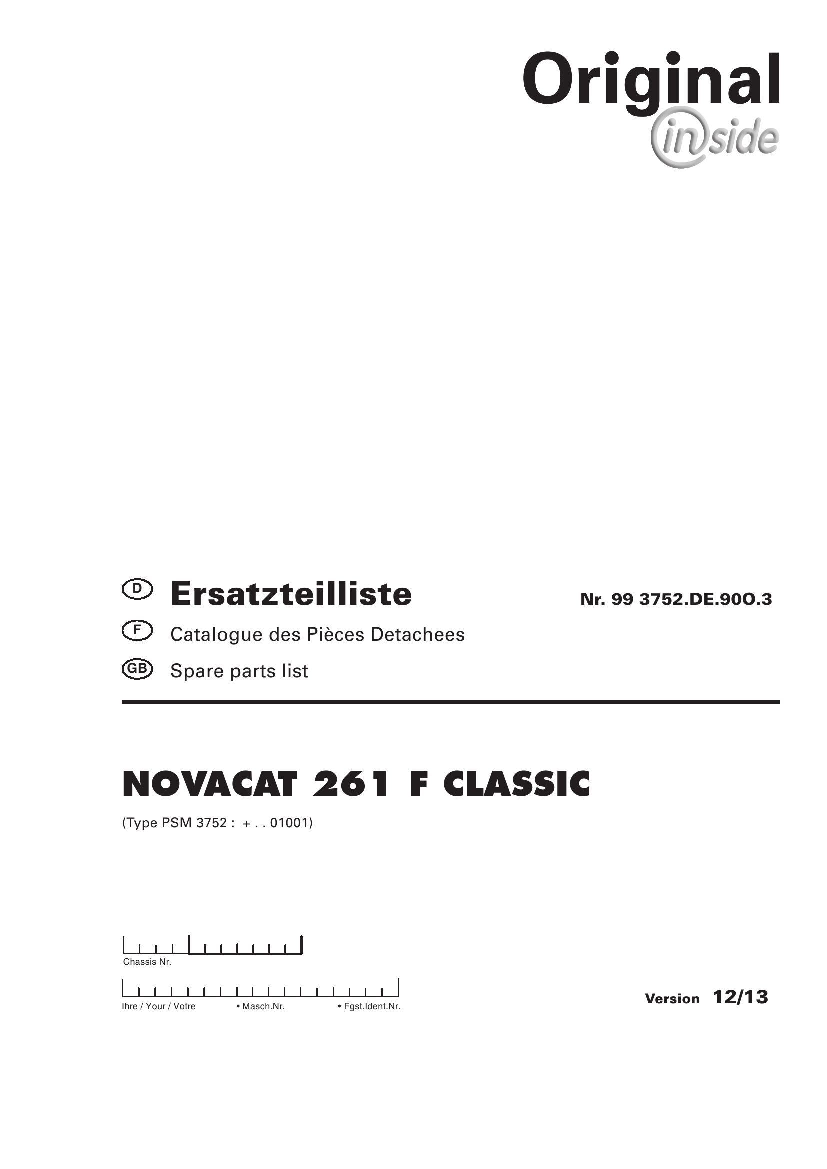 Pottinger Agricultural Novacat 261 F Classic Parts Catalog
