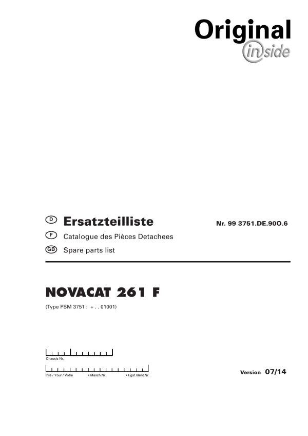 Pottinger Agricultural Novacat 261 F Parts Catalog