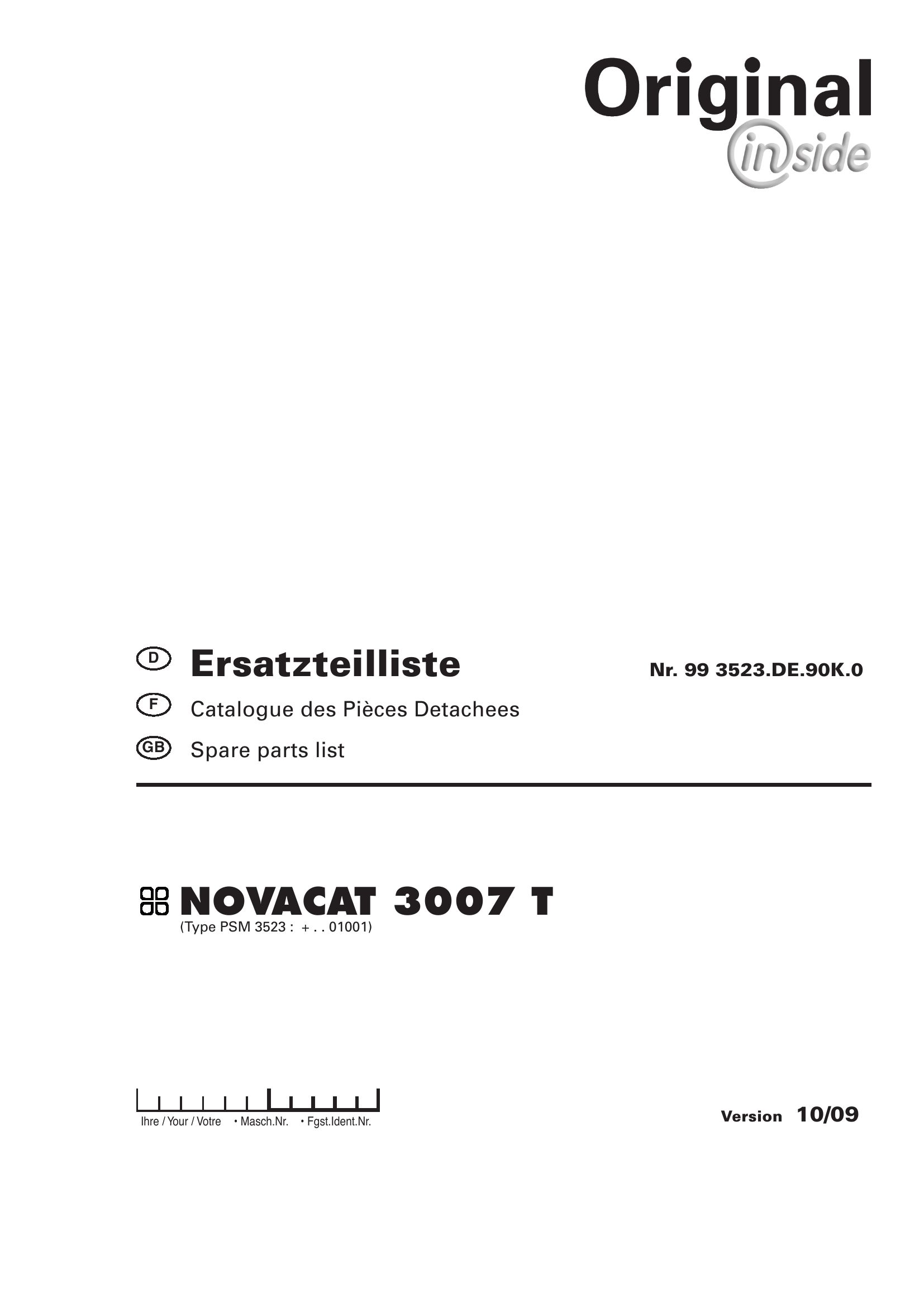 Pottinger Agricultural Novacat 3007 T Parts Catalog
