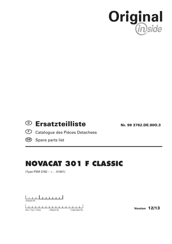 Pottinger Agricultural Novacat 301 F Classic Parts Catalog 1