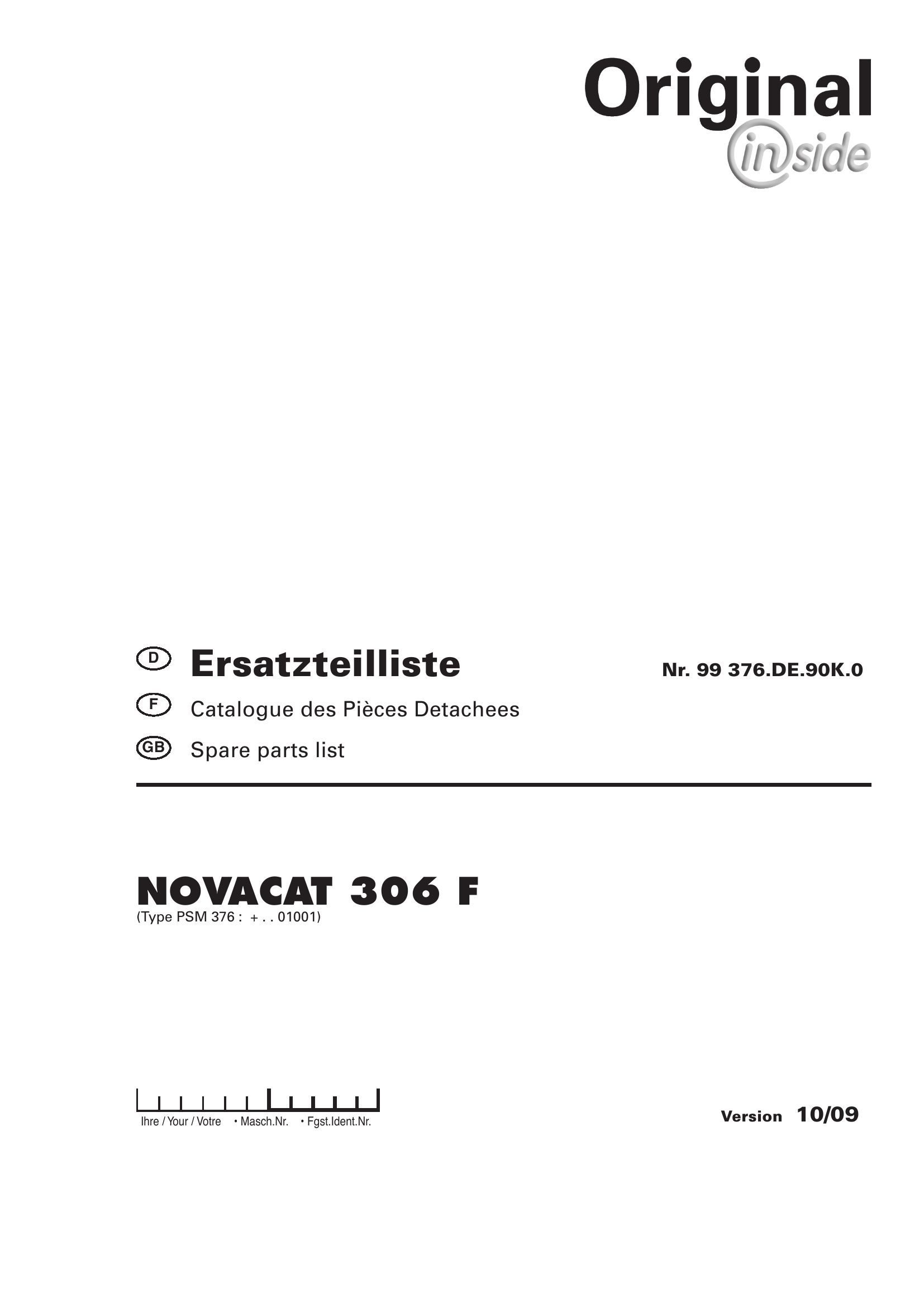 Pottinger Agricultural Novacat 306 F Parts Catalog