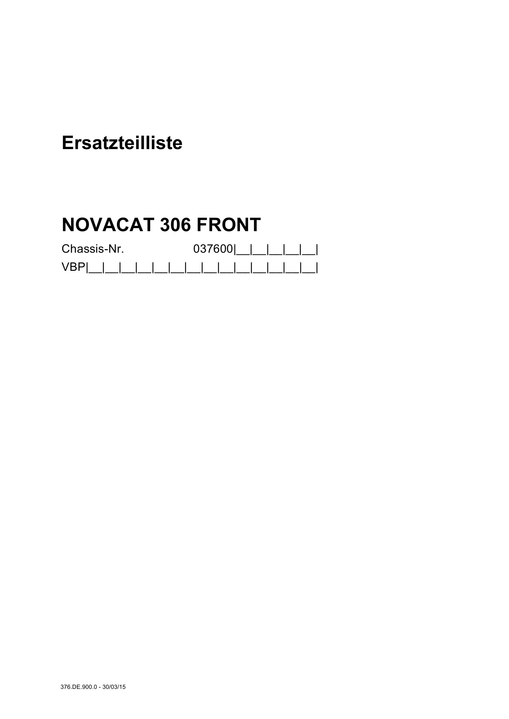 Pottinger Agricultural Novacat 306 Front Parts Catalog