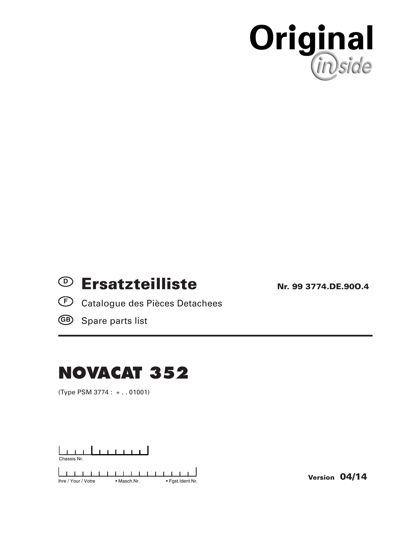 Pottinger Agricultural Novacat 352 Parts Catalog