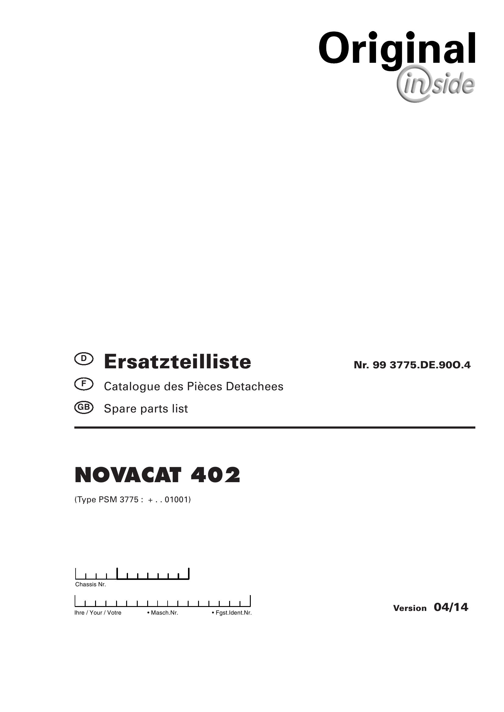 Pottinger Agricultural Novacat 402 Parts Catalog
