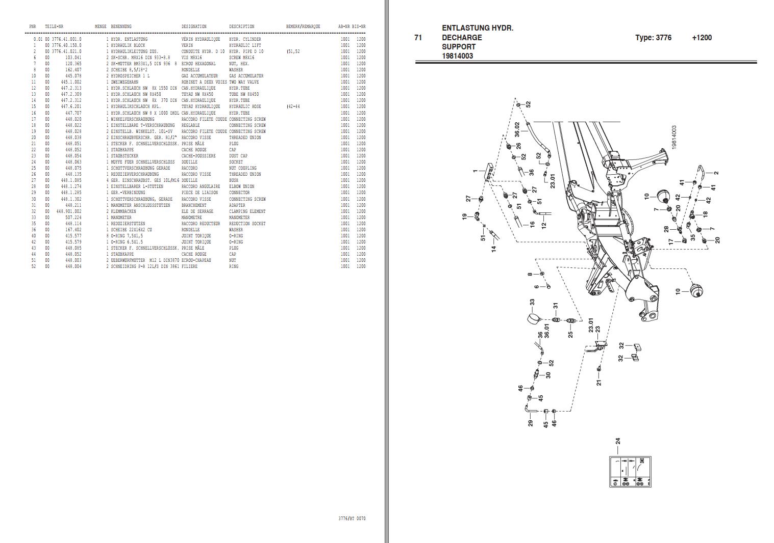 Pottinger Agricultural Novacat 442 Parts Catalog
