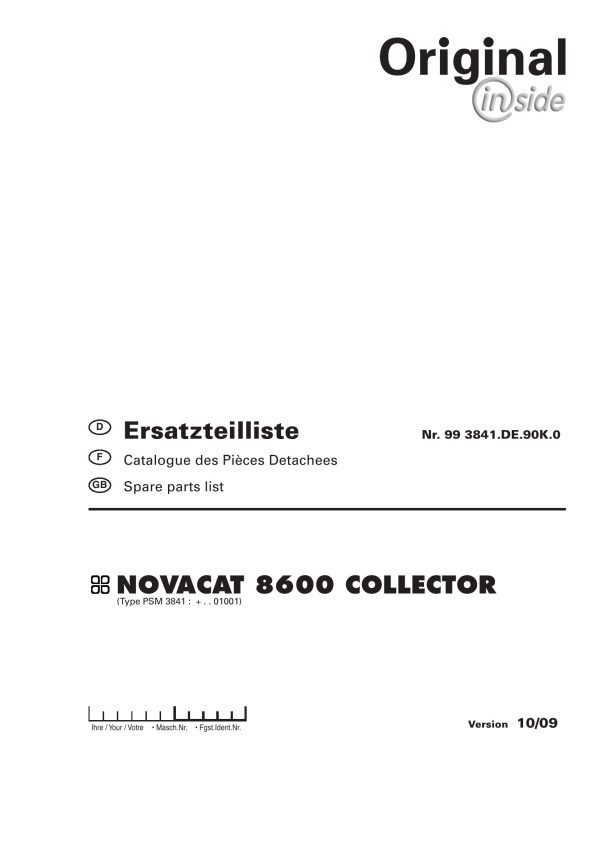 Pottinger Agricultural Novacat 8600 Collector Parts Catalog