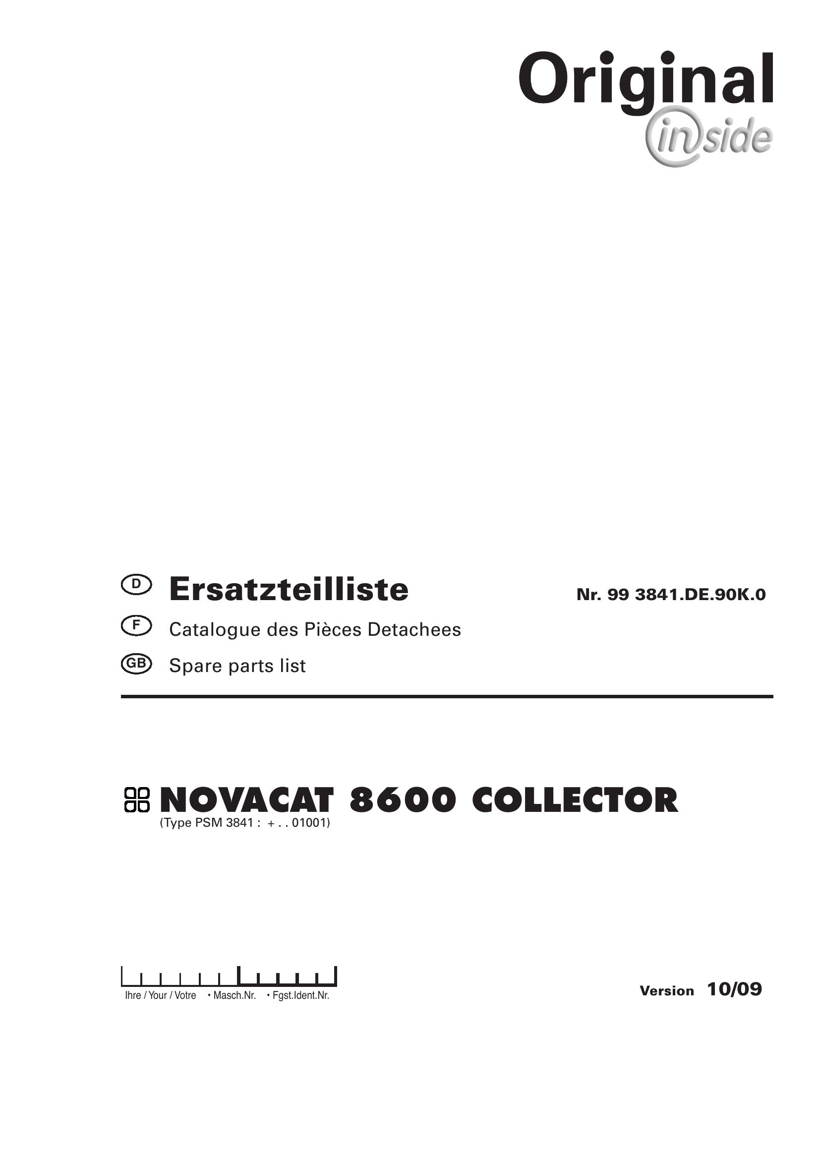 Pottinger Agricultural Novacat 8600 Collector Parts Catalog