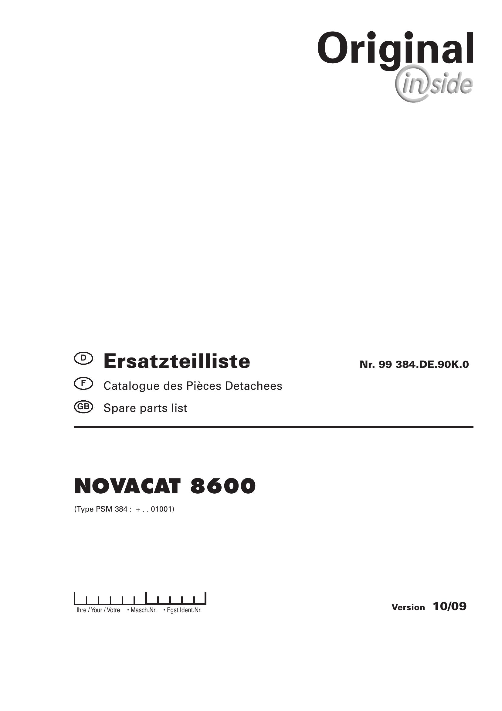 Pottinger Agricultural Novacat 8600 Parts Catalog