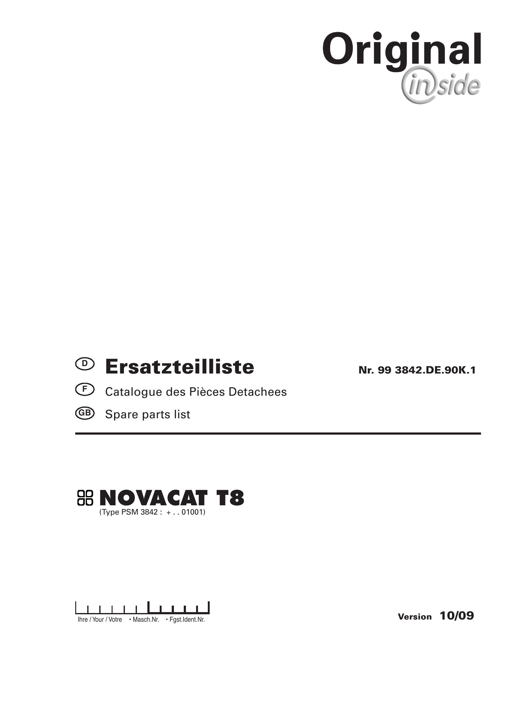 Pottinger Agricultural Novacat T8 Parts Catalog