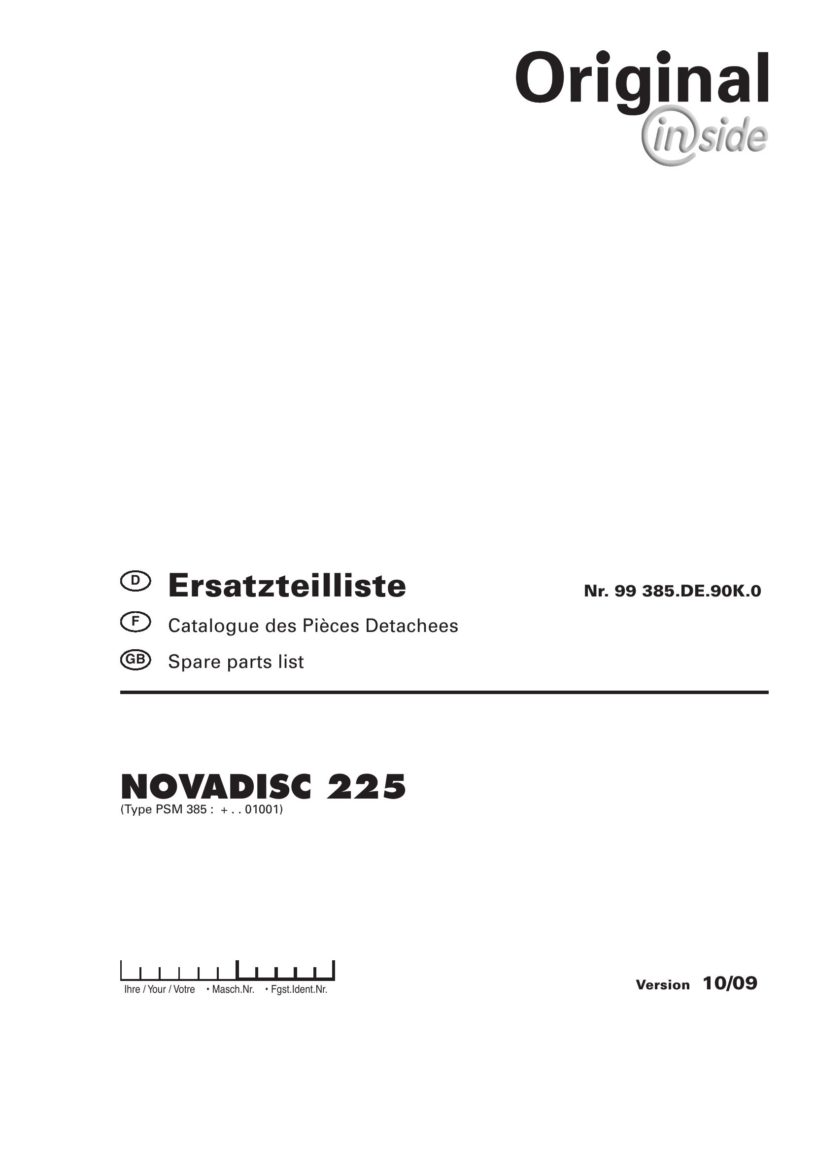 Pottinger Agricultural Novadisc 225 Parts Catalog