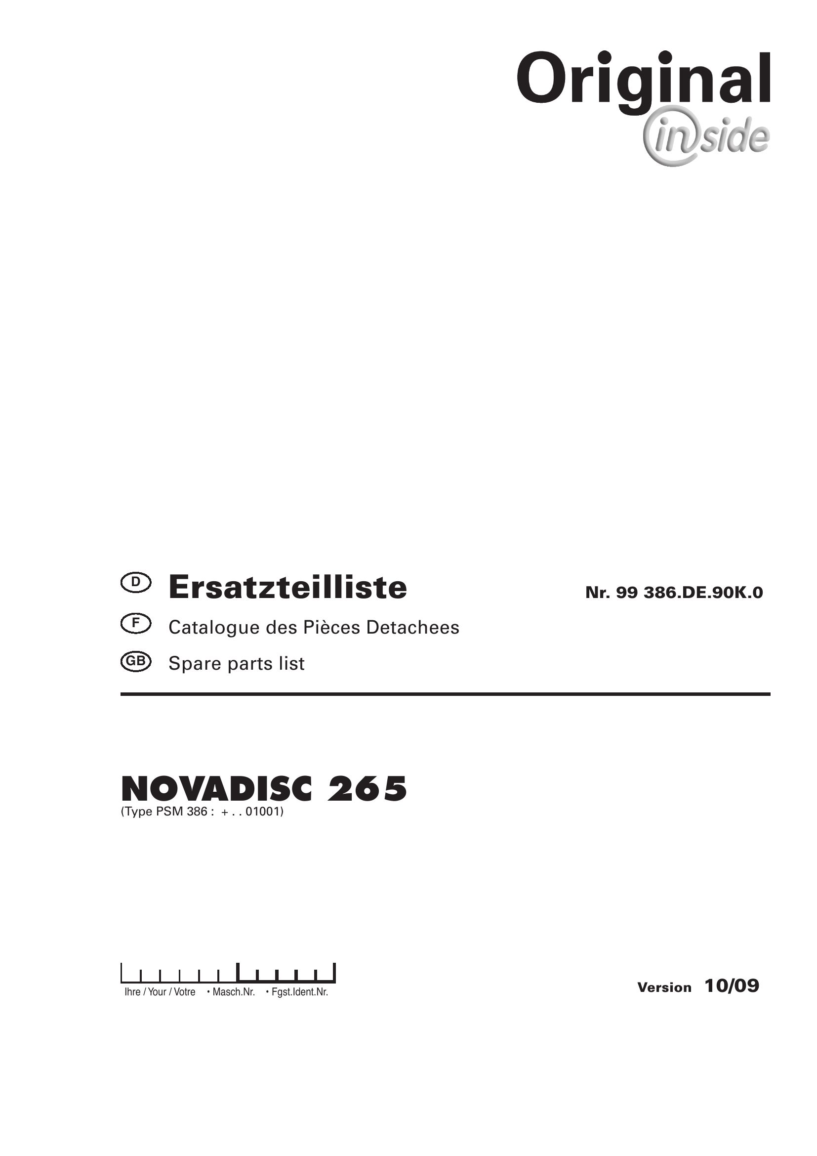 Pottinger Agricultural Novadisc 265 Parts Catalog
