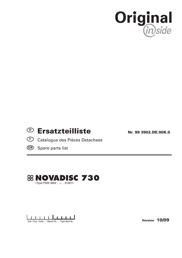 Pottinger Agricultural Novadisc 730 Parts Catalog