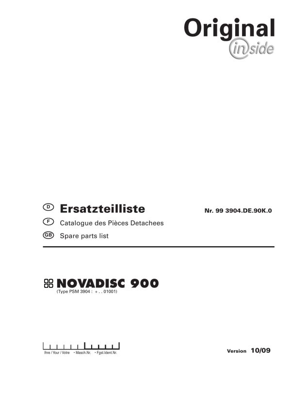 Pottinger Agricultural Novadisc 900 Parts Catalog