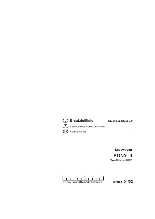 Pottinger Agricultural Pony II Parts Catalog