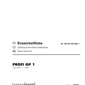 Pottinger Agricultural Profi GP 1 Parts Catalog