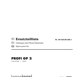Pottinger Agricultural Profi GP 2 Parts Catalog