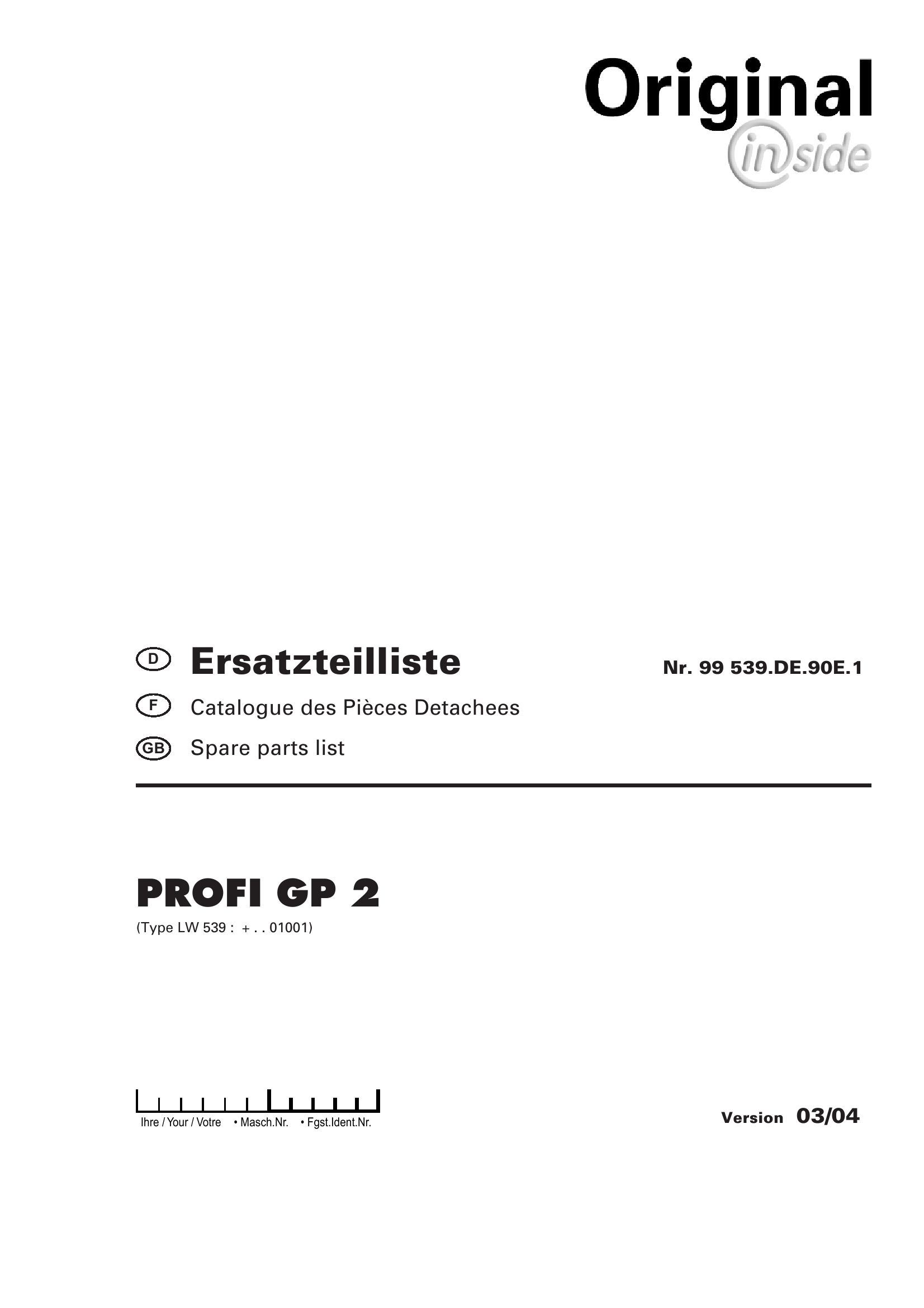 Pottinger Agricultural Profi GP 2 Parts Catalog