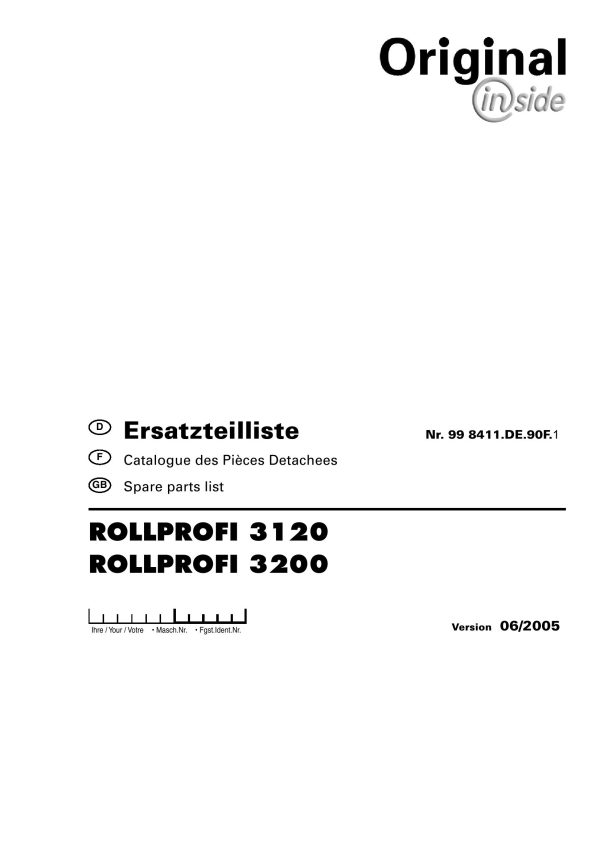 Pottinger Agricultural Rollprofi 3120 3200 Parts Catalog