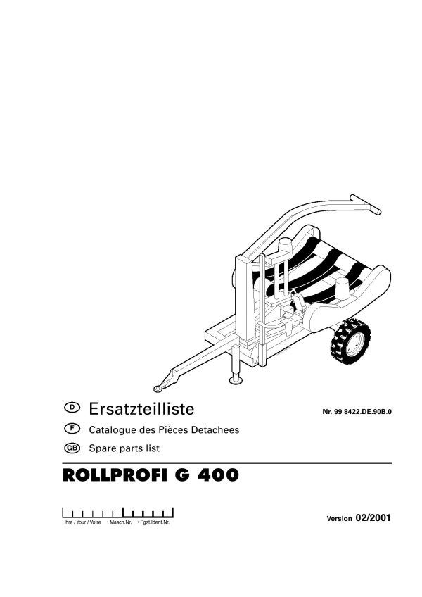 Pottinger Agricultural Rollprofi G 400 Parts Catalog