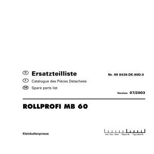 Pottinger Agricultural Rollprofi MB 60 Parts Catalog